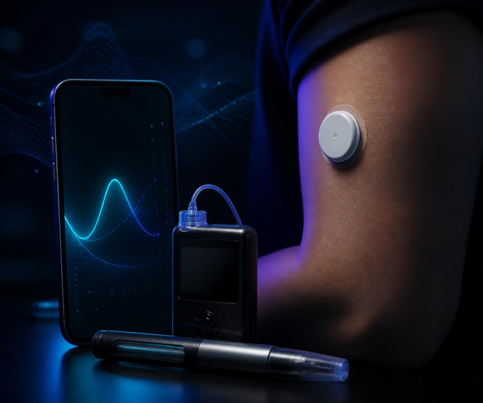 Continuous glucose monitor, insulin pump, smart pen, and phone